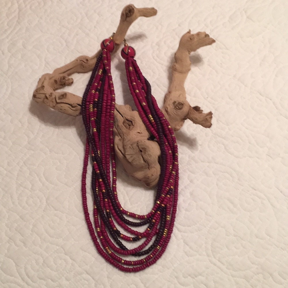 Vintage Boho Pink and Purple Beaded Necklace